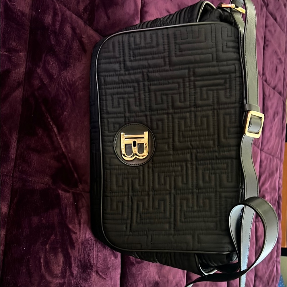 Balmain Black Messenger Bag with Geometric Design